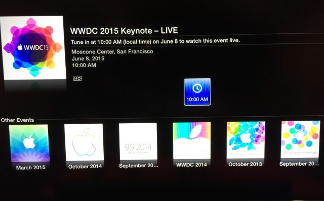Прямая трансляция WWDC 2015 будет доступна на Apple TV