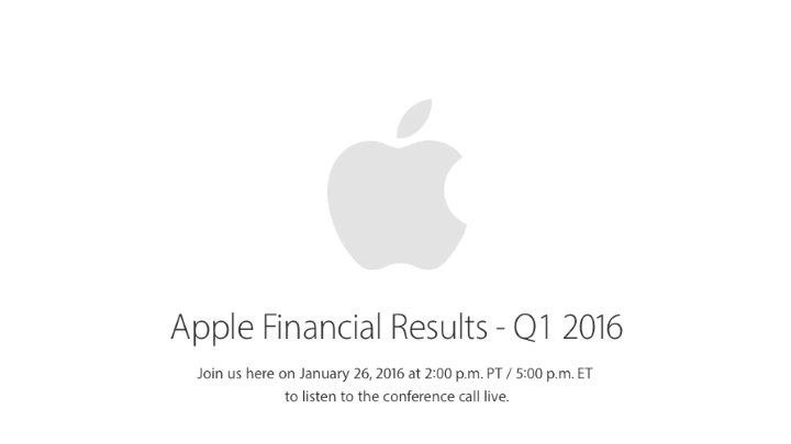 Apple отчитается о доходах за первый квартал 2016 финансового года 26 января