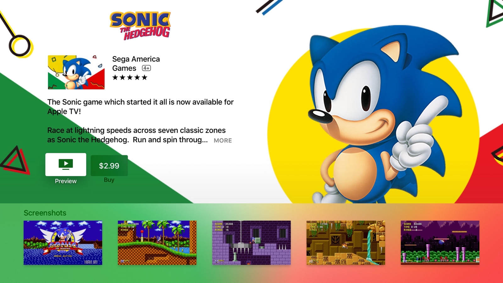 Легендарная игра Sonic the Hedgehog  теперь доступна на Apple TV