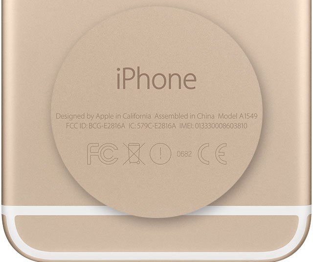 У iPhone 5, 5c, 5s, SE, 6 и 6+ 15-ти значный номер IMEI указан на заднем корпусе