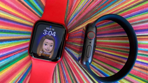 Apple Watch Series 6 на разноцветном фоне