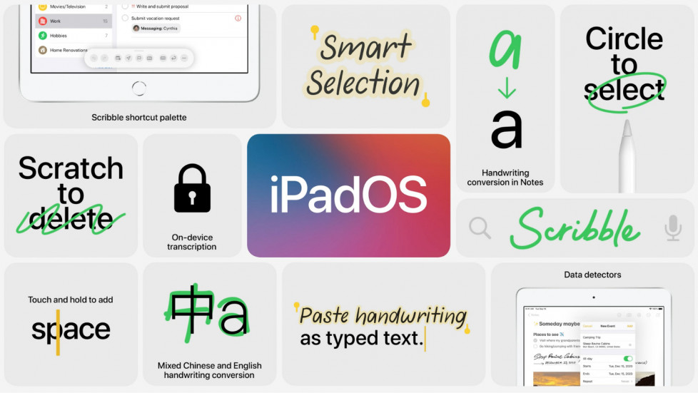 Преобразование рукописного текста в печатный в iPadOS 14 на планшете iPad 8