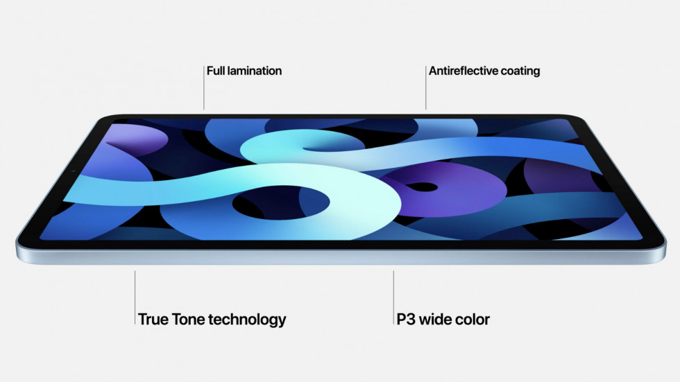iPad Air 4. Дисплей Liquid Retina 10,9 дюйма на всю переднюю панель с технологией True Tone и широким цветовым охватом (P3)