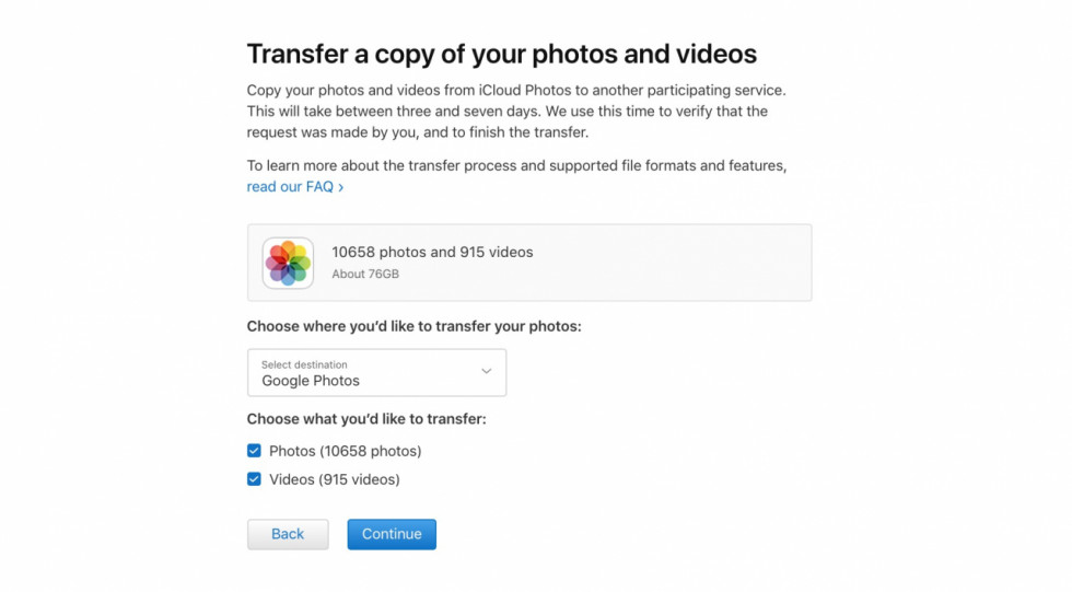 перенести фото и видео из iCloud в Google Фото