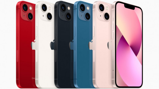 iPhone 13 и 13 mini доступны в 5 цветах: синий, розовый, “темная ночь”, “сияющая звезда”, красный (PRODUCT)RED