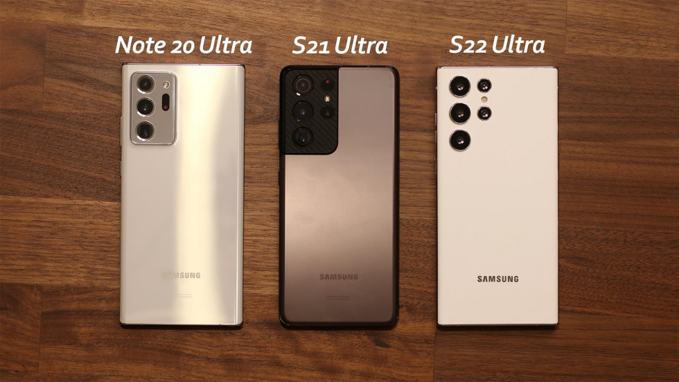 Samsung Galaxy S22 Ultra, S21 Ultra и Note 20 Ultra показали на одном фото — а еще сравнили с iPhone 13 Pro Max