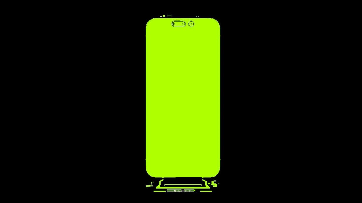 Производственная схема экрана iPhone 14 — два выреза, один огромный