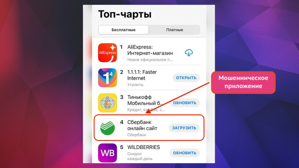 Мошенническое приложение в App Store — «Сбербанк Онлайн сайт»